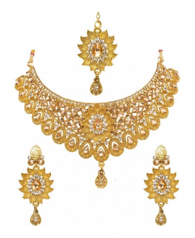 Women's Indian Jewelry Wedding Party Wear Bridal Bridemaids Antique Crafted Choker Kundan Necklace Earrings Tikka Set Designe...