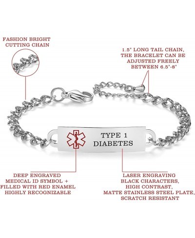 Medical Alert Bracelet for Women Adjustable Personalized Free Engrave Stainless Steel Medical ID Bracelets 6.5-8 Inch(BS) $13...