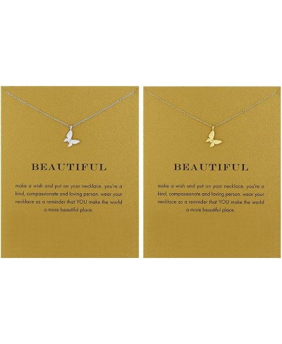 2Pcs Friendship Butterfly Necklace Lucky Elephant Star Pearl Circle Pendant Necklace for Women Gift Card $10.84 Pendant Neckl...