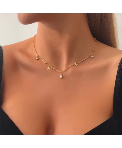 Simple Women Choker Rhinestone Chain Choker Star Pendant Necklace for Women and Girls (Gold) $9.07 Chokers