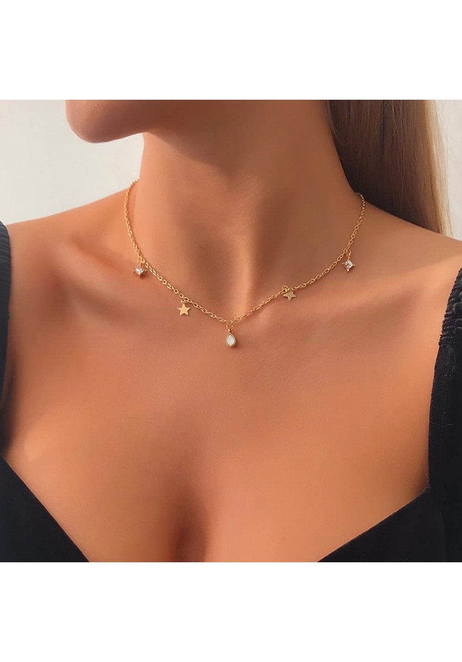 Simple Women Choker Rhinestone Chain Choker Star Pendant Necklace for Women and Girls (Gold) $9.07 Chokers