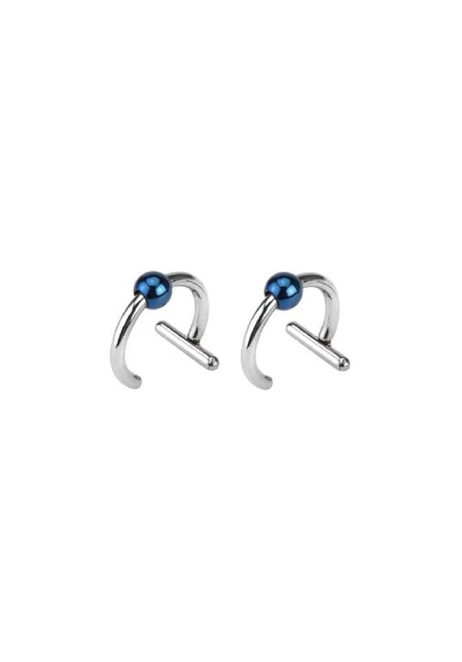 Earrings Rings Fake Illusion Non Piercing T-Bar Captive Bead Ring Titanium Plated 14g Blue $9.26 Faux Body Piercing Jewelry