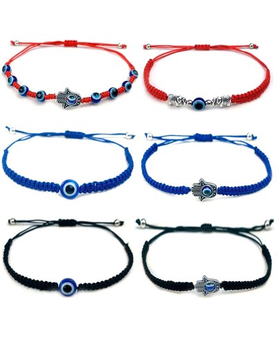 6 Pcs Evil Eye Bracelets for Women and Men Adjustable 7 Knot Braided Lucky Bracelet Black Red Rope String Bead Protection Bra...