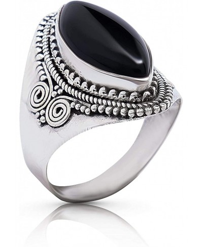 Marquise Black Onyx Spiral Side Ring- 925 Sterling Silver - Ethnic Boho Chic Hand Made Jewelry - Fashionable and Stylish for ...