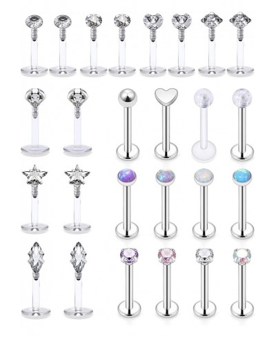 26PCS 16G Forward Helix Tragus Earring Cartilage Studs Internal & External Threaded Labret Lip Monroe Rings 8MM Barbell Body ...