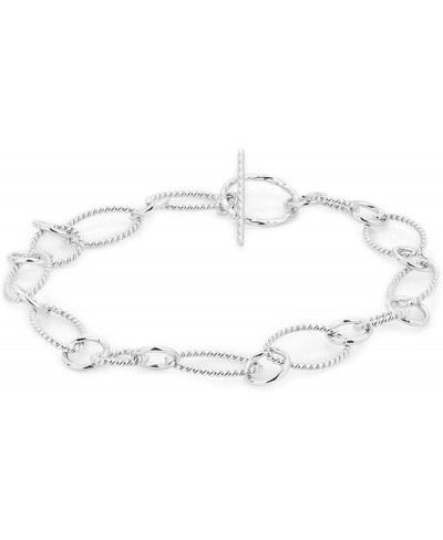 Stering Silver Jewelry Hand-Made Oval Fancy Link Chain Bracelets with Rhodium Plating for Women and Girls $22.99 Link