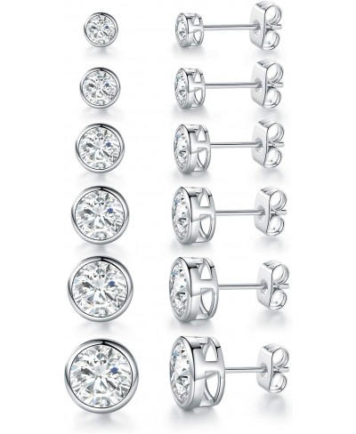 18K White Gold Plated 3-8mm Round Cubic Zirconia Stud Earring Pack of 6 Pairs $16.60 Stud