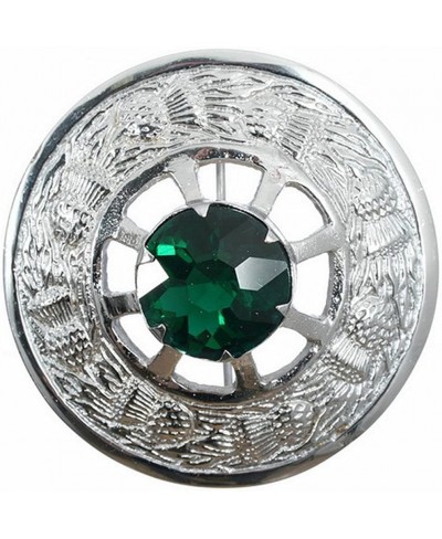 Made In Scotland Thistle Design Plaid Brooch - Green Stone - Chrome Finish $25.93 Brooches & Pins