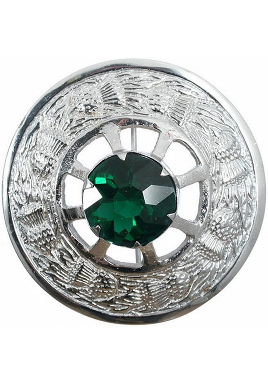 Made In Scotland Thistle Design Plaid Brooch - Green Stone - Chrome Finish $25.93 Brooches & Pins