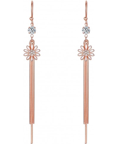 Dangle Earrings for Women Earrings Rose Gold Daisy Drop Earrings Tassel Earrings with Cubic Zirconia Earring Flower Crystal J...