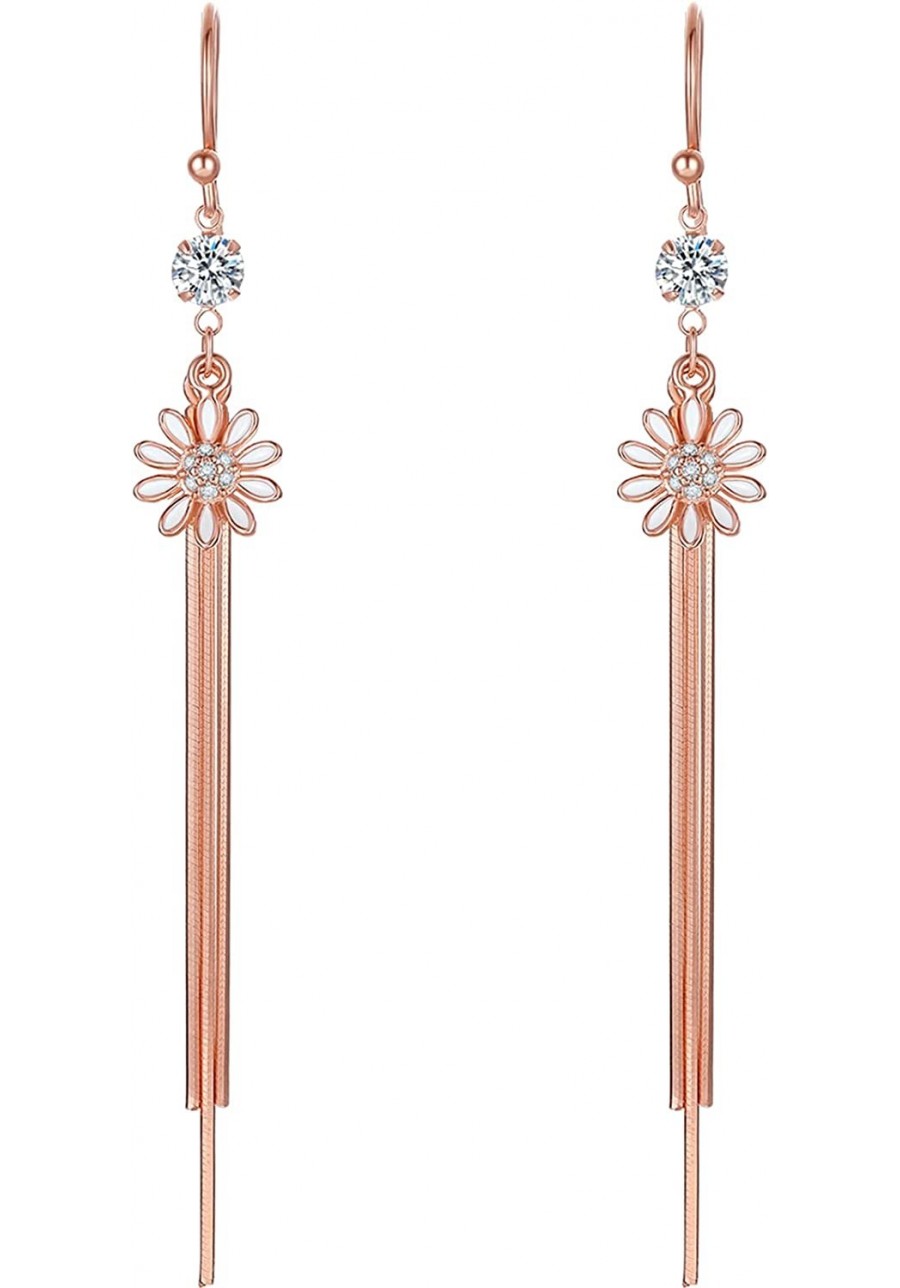 Dangle Earrings for Women Earrings Rose Gold Daisy Drop Earrings Tassel Earrings with Cubic Zirconia Earring Flower Crystal J...