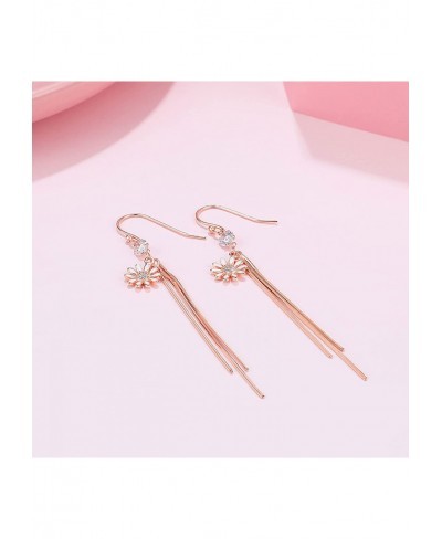 Dangle Earrings for Women Earrings Rose Gold Daisy Drop Earrings Tassel Earrings with Cubic Zirconia Earring Flower Crystal J...