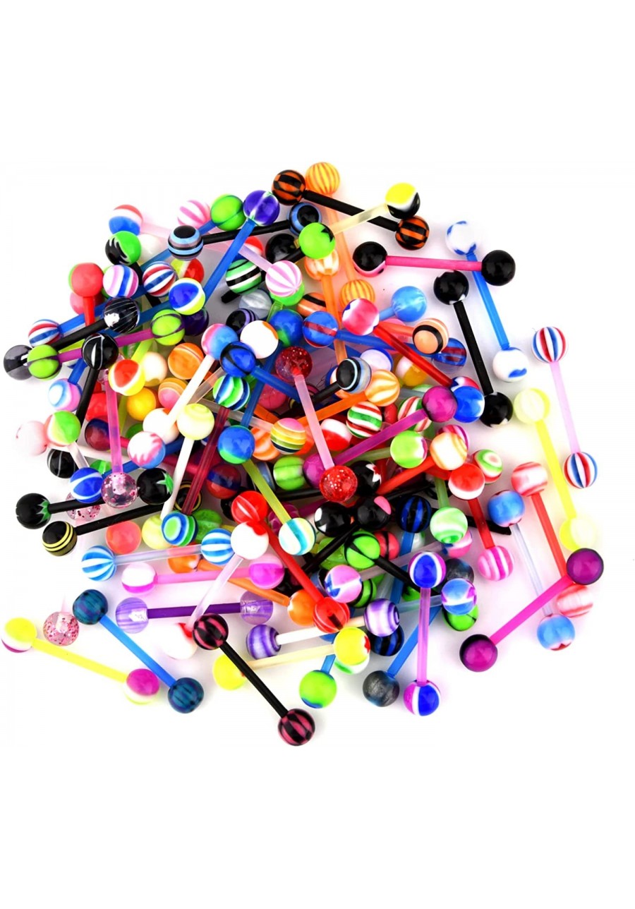 50Pcs Tongue Rings for Women Plastic Surgical Steel Tongue Ring Nipple Rings Multi Color Tongue Nipple Piercing Jewelry 14G 1...