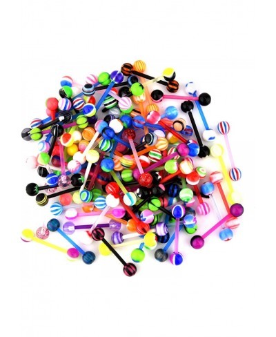 50Pcs Tongue Rings for Women Plastic Surgical Steel Tongue Ring Nipple Rings Multi Color Tongue Nipple Piercing Jewelry 14G 1...