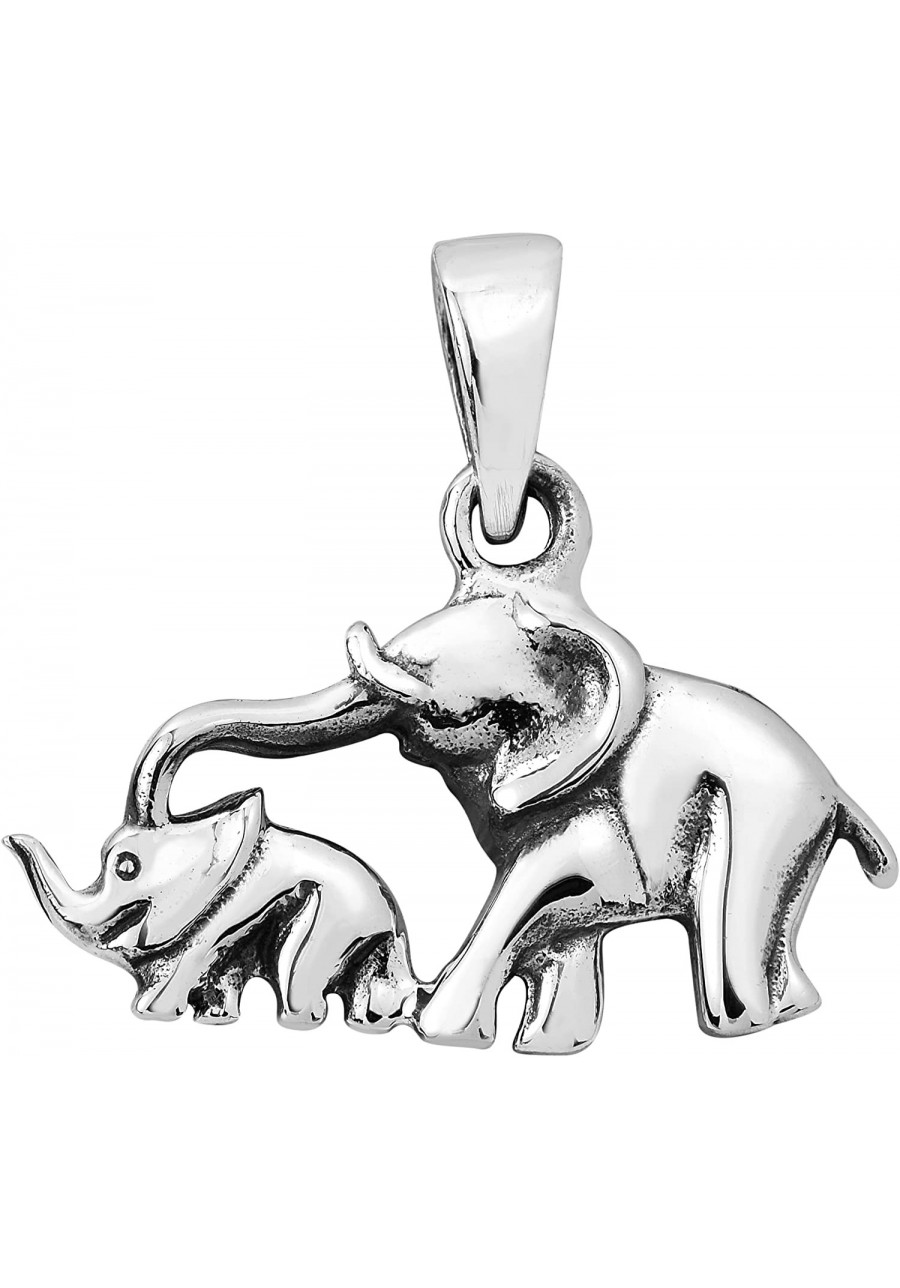 Mother and Elephant Family .925 Sterling Silver Pendant Adorable Sterling Silver Pendant Jewelry Gift DIY Charm Animals Penda...