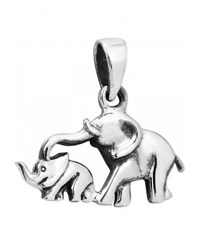 Mother and Elephant Family .925 Sterling Silver Pendant Adorable Sterling Silver Pendant Jewelry Gift DIY Charm Animals Penda...