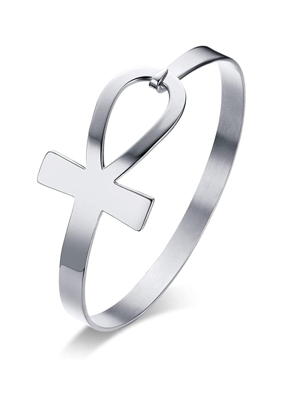 Stainless Steel Egyptian Ankh Cross Key of Life Open Cuff Bangle Bracelet for Women $10.62 Cuff