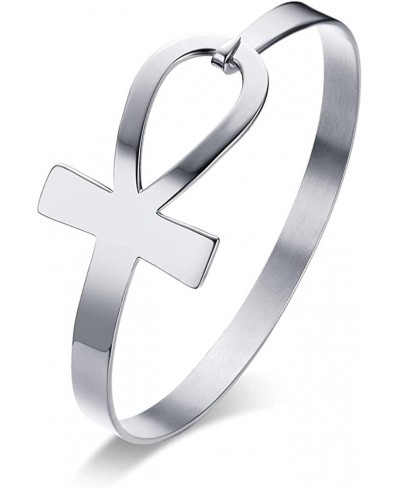 Stainless Steel Egyptian Ankh Cross Key of Life Open Cuff Bangle Bracelet for Women $10.62 Cuff