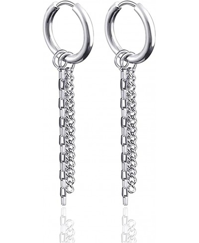 Fashion Stainless Steel Huggie Hinged Hoop Earrings Tassel Long Chain Dangling Drop Earrings $10.02 Hoop
