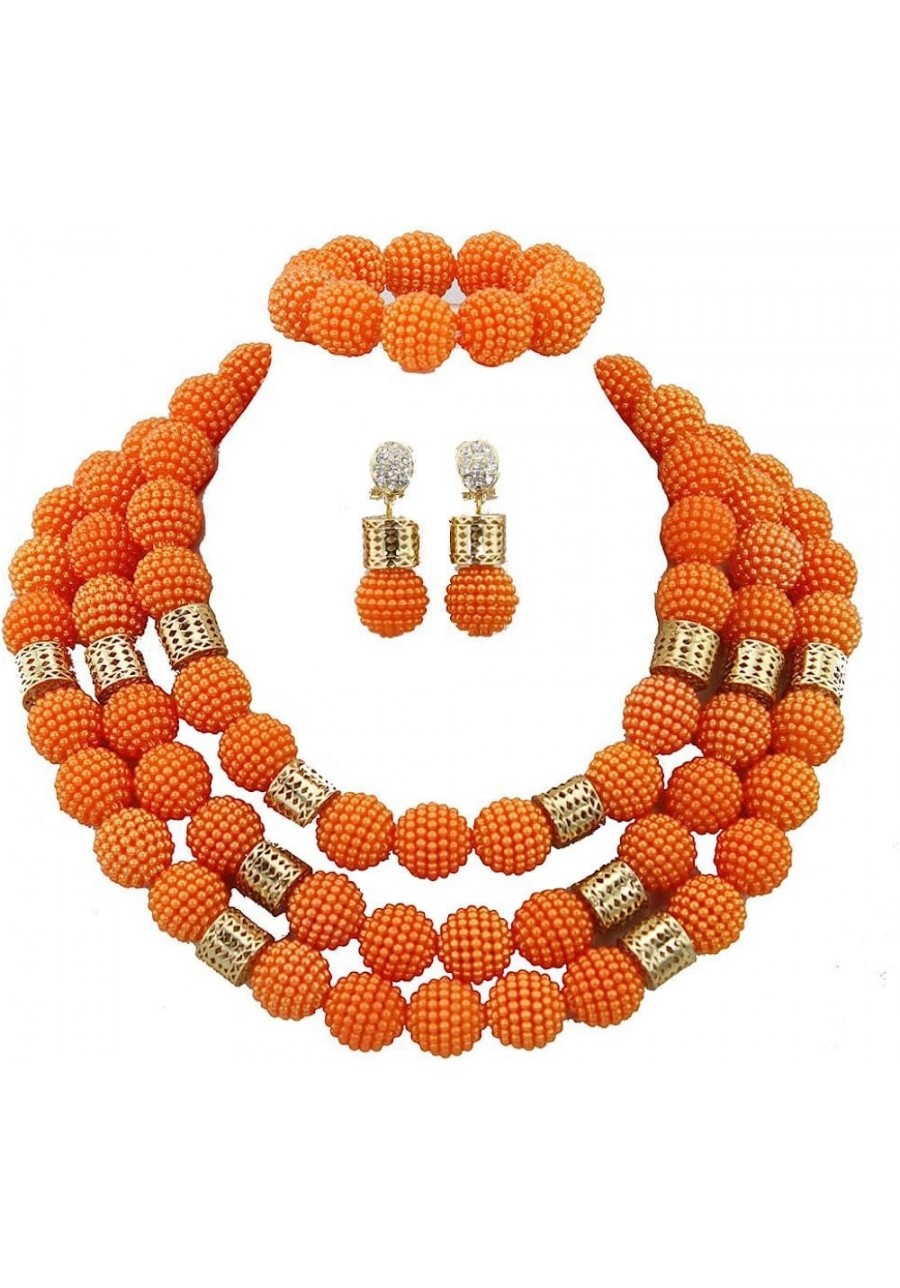 3 Rows 20mm Nigerian Wedding Bridal Jewelry African Costume Beads Jewelry Set $34.27 Jewelry Sets