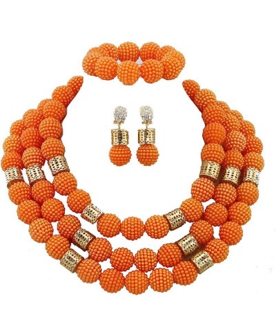 3 Rows 20mm Nigerian Wedding Bridal Jewelry African Costume Beads Jewelry Set $34.27 Jewelry Sets