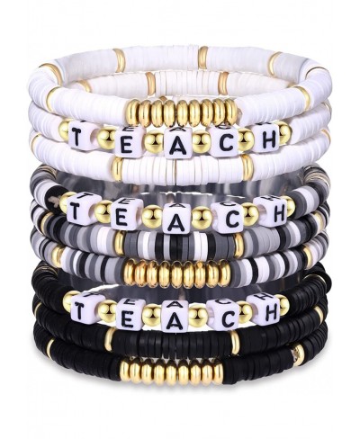 9 Pack Heishi Teacher Bracelets Stackable Rainbow Heishi Teach Beaded Stretchy Bracelet Preppy Jewelry Back to School Teacher...