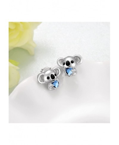 Koala Earrings 925 Sterling Silver Cute Koala Bear Heart Crystal Earrings Small Animal Stud Earrings for Women Girls $30.04 Stud