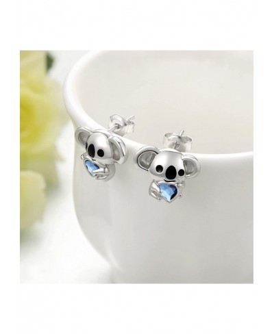 Koala Earrings 925 Sterling Silver Cute Koala Bear Heart Crystal Earrings Small Animal Stud Earrings for Women Girls $30.04 Stud