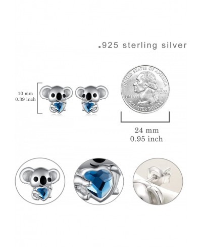 Koala Earrings 925 Sterling Silver Cute Koala Bear Heart Crystal Earrings Small Animal Stud Earrings for Women Girls $30.04 Stud