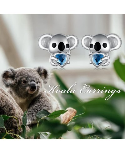 Koala Earrings 925 Sterling Silver Cute Koala Bear Heart Crystal Earrings Small Animal Stud Earrings for Women Girls $30.04 Stud