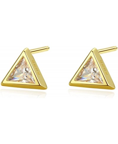 925 Sterling Silver Triangle Stud Earrings Clear AAA Cubic Zirconia Bezel Set Earring for Women Minimalist Jewelry 18K White ...
