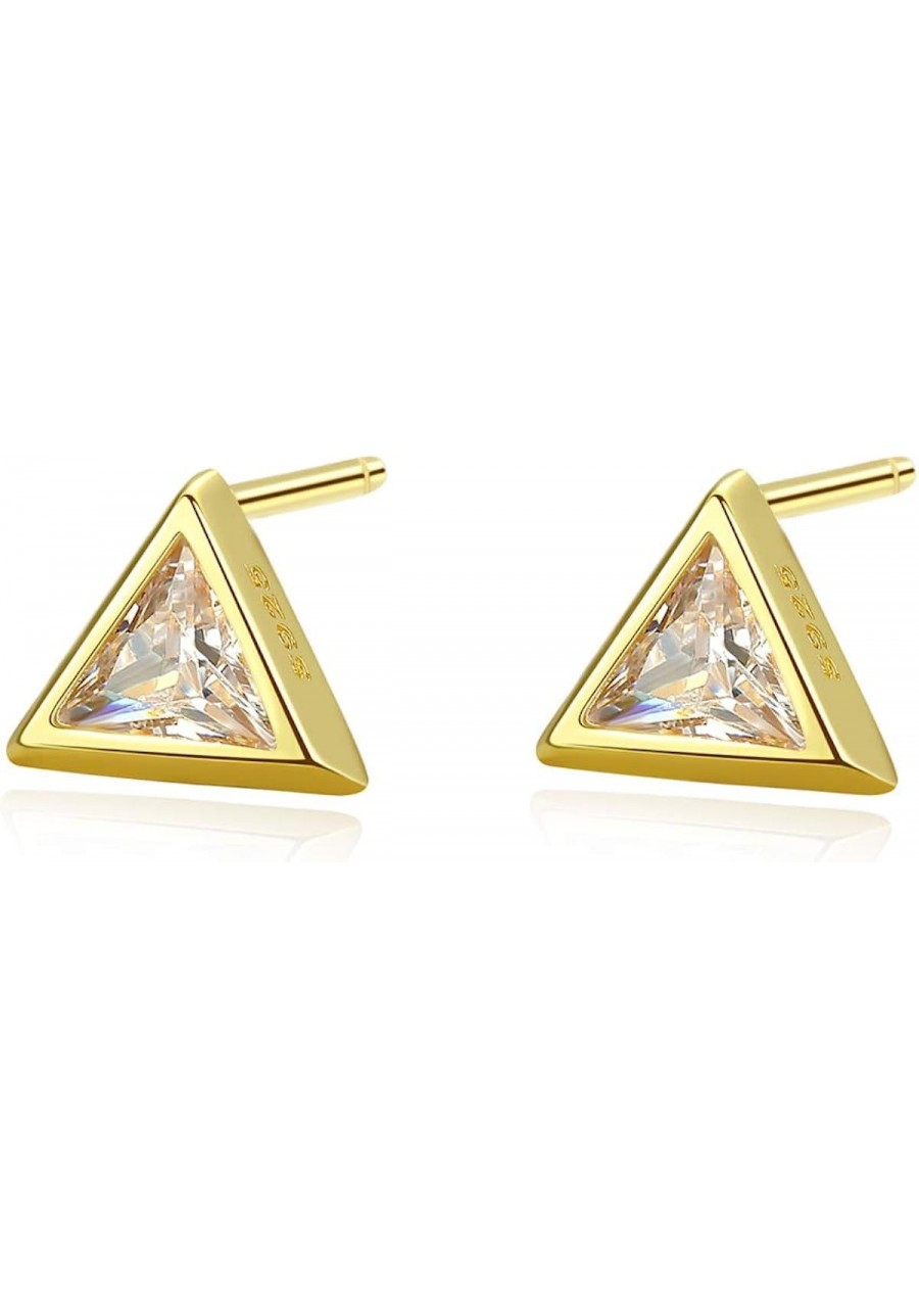 925 Sterling Silver Triangle Stud Earrings Clear AAA Cubic Zirconia Bezel Set Earring for Women Minimalist Jewelry 18K White ...