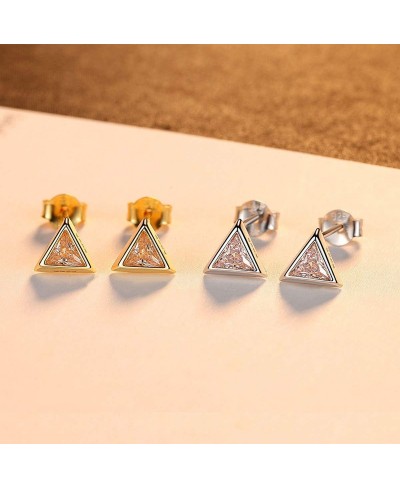 925 Sterling Silver Triangle Stud Earrings Clear AAA Cubic Zirconia Bezel Set Earring for Women Minimalist Jewelry 18K White ...