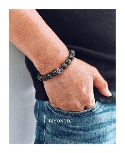 10MM Pyrite Stone Beads Chain Bangle Bracelet Stainless Steel Anti-war Peace Sign Charm Faith Prayer $15.60 Link