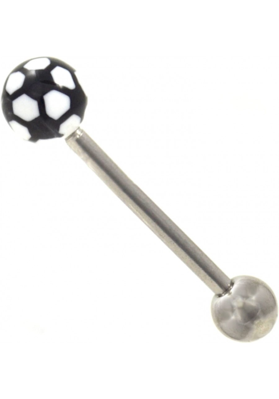 Sporty Black & White Soccer Ball Tongue Ring Barbell 14g 5/8 $8.59 Piercing Jewelry