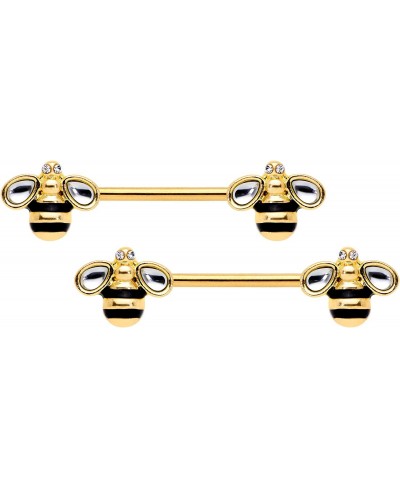 14G Womens Nipplerings Piercing 316L Steel 2Pc Clear Accent Bumblebee Bling Nipple Ring Set 14mm $22.12 Piercing Jewelry