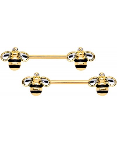 14G Womens Nipplerings Piercing 316L Steel 2Pc Clear Accent Bumblebee Bling Nipple Ring Set 14mm $22.12 Piercing Jewelry