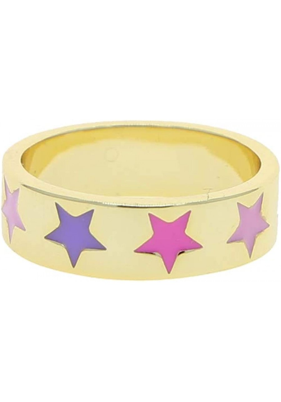 2023 Rainbow Colorful Enamel Heart Smile Star Flower Charm Gold Color Eternity Band Ring for Women $7.90 Bands