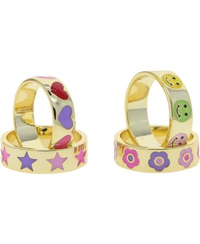 2023 Rainbow Colorful Enamel Heart Smile Star Flower Charm Gold Color Eternity Band Ring for Women $7.90 Bands