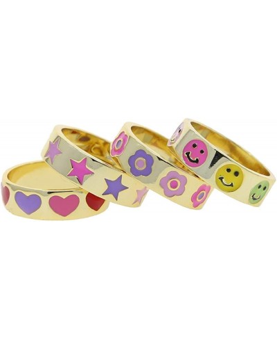 2023 Rainbow Colorful Enamel Heart Smile Star Flower Charm Gold Color Eternity Band Ring for Women $7.90 Bands