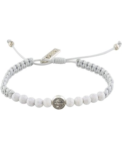 Beaded Saint Benedict Protection Bracelet for Women with Silver Tone Charm and White Adjustable Cord 7 Inch $15.91 Strand