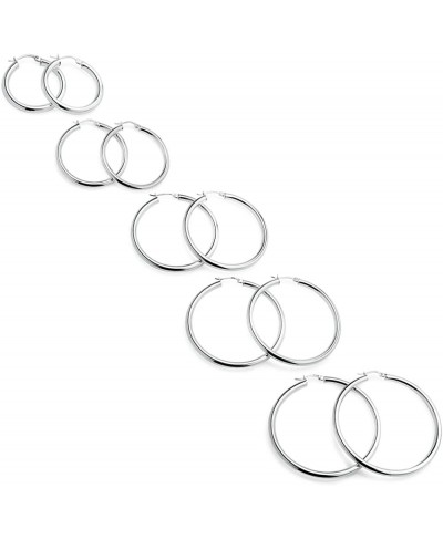 5 Pair Set Sterling Silver 3mm Polished Round Hoop Earrings 30mm 35mm 40mm 45mm 50mm $46.44 Hoop