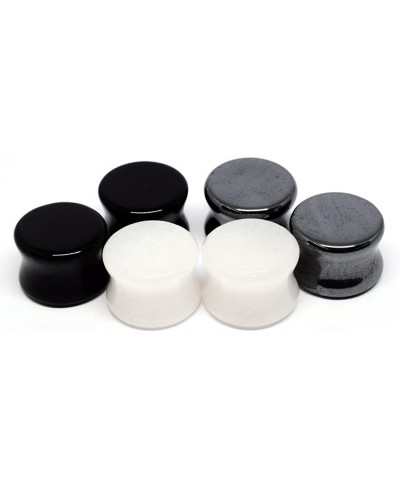 Set of 3 Pairs Stone Plugs - 3/4" - 19mm - (Black Agate White Jade Hematite) - Sold As a Pair $28.87 Piercing Jewelry