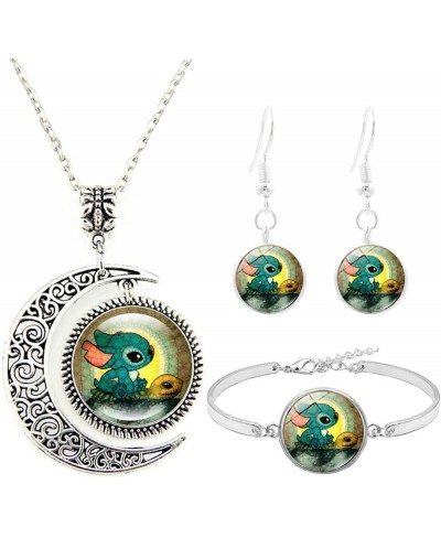 Moon Pendant Necklace Stitch and Turtle Jewelry Set Crescent Necklace Bracelet Earring Gift for Women $14.71 Jewelry Sets