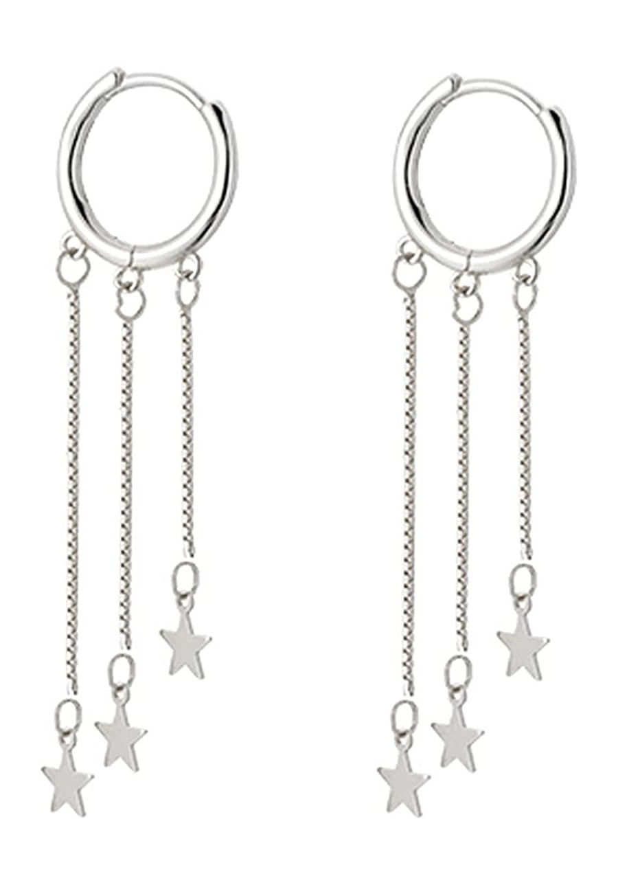 925 Sterling Silver Star Hoop Earrings for Women Teen Girls Star Dangle Earrings Hoop Tassel $15.59 Hoop