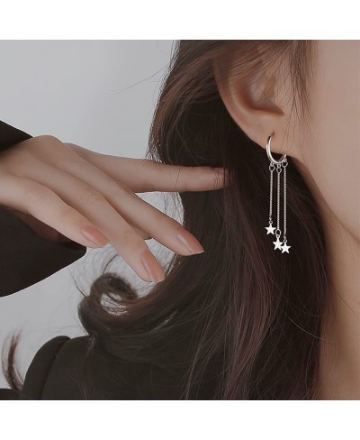 925 Sterling Silver Star Hoop Earrings for Women Teen Girls Star Dangle Earrings Hoop Tassel $15.59 Hoop