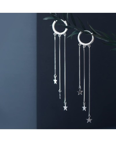 925 Sterling Silver Star Hoop Earrings for Women Teen Girls Star Dangle Earrings Hoop Tassel $15.59 Hoop