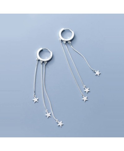 925 Sterling Silver Star Hoop Earrings for Women Teen Girls Star Dangle Earrings Hoop Tassel $15.59 Hoop