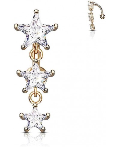 Three Prong Set Star CZ Vertical Drop 316L Surgical Steel Top Drop Belly Button Navel Rings $17.14 Body Chains