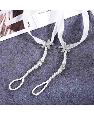 2PCS Beach Ribbon Barefoot Sandals Anklet Crystal Starfish Foot Chain Wedding Pearl Ankle Bracelet Jewelry for Women and Girl...